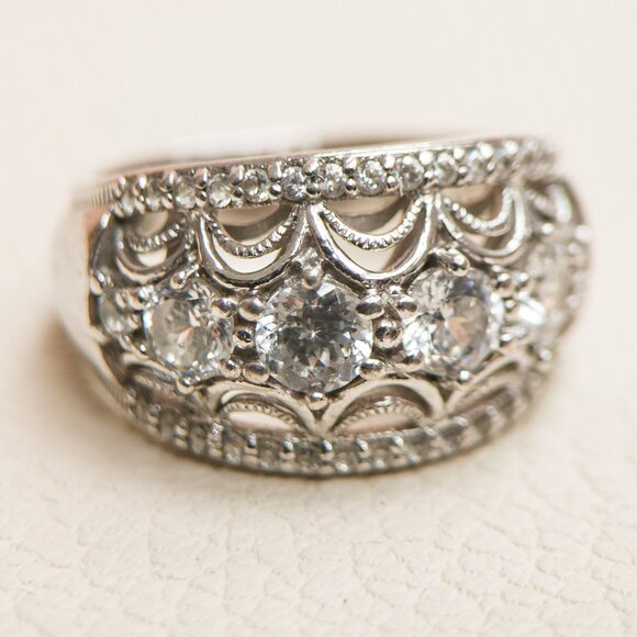 Tacori IV Sterling Silver CZ Lace Band Ring – Size 7 - Picture 1 of 13